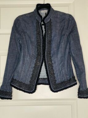 Chico's Denim Blue Embroidered Trim Jacket